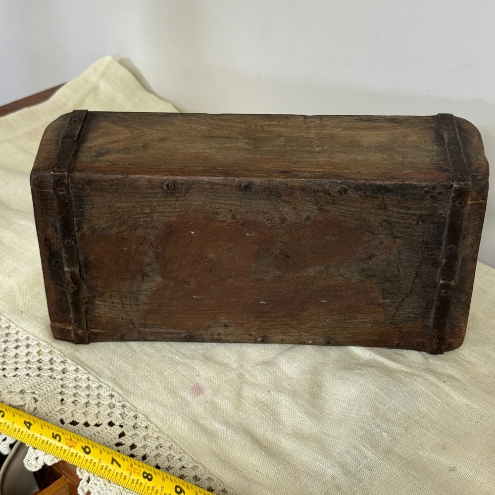 Antique Primitive Wooden Tool Caddy Rustic Garden Trug Leather Handle Iron Strap - Picture 7 of 8